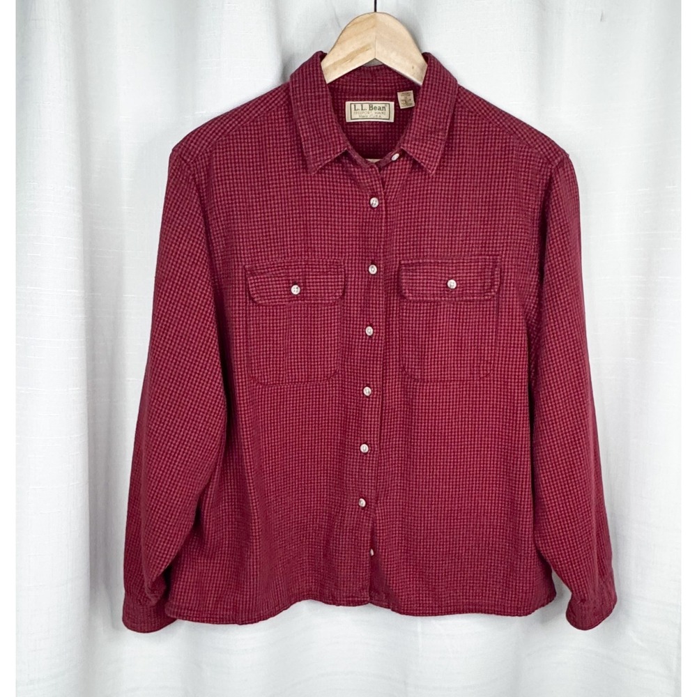 Vintage L.L.Bean Flannel Shirt Women's 14 Red Black Plaid Made USA Cotton